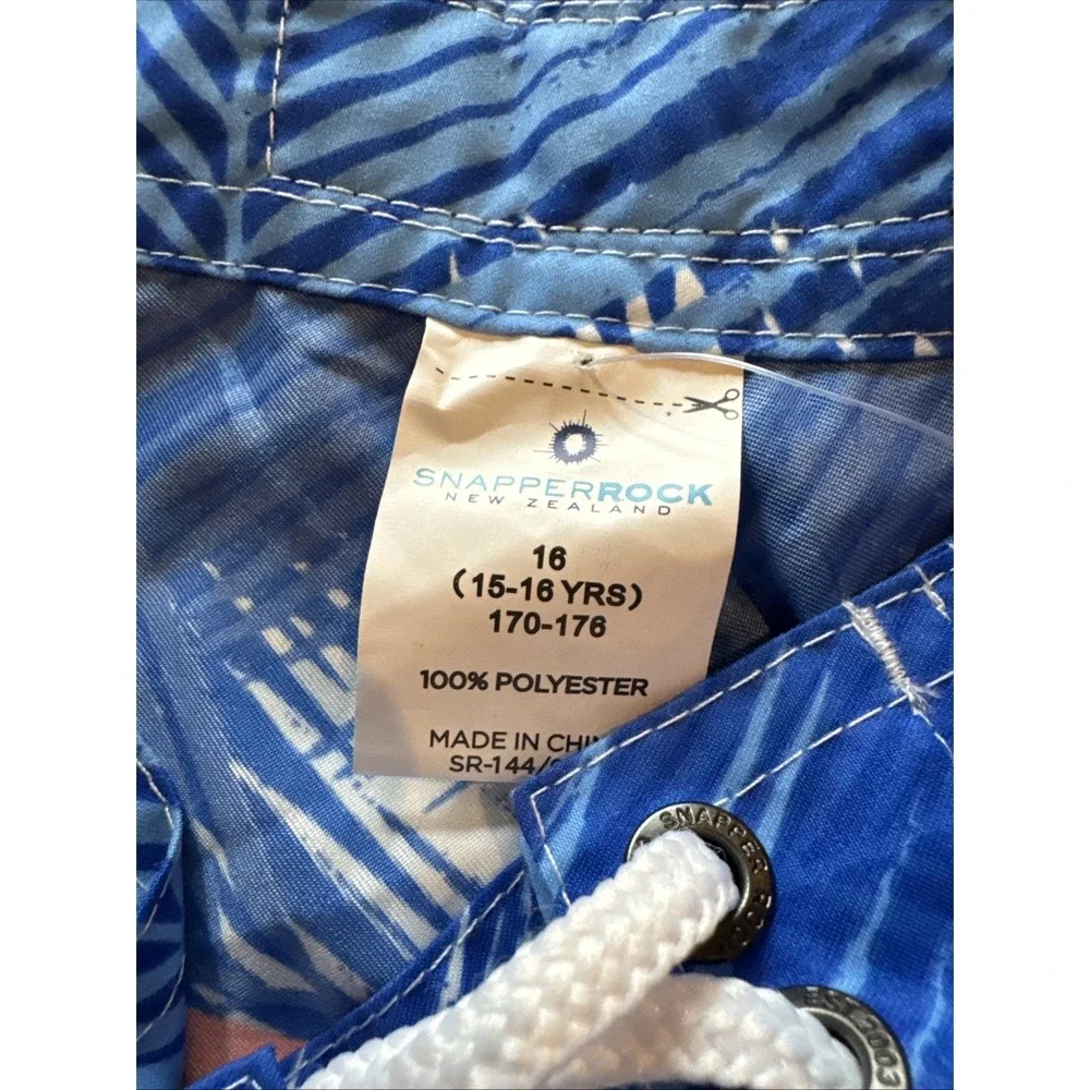 Snapper Rock Boys Board Shorts Size 14 Blue Palm Print Neon‎ Swim Trunks NWT